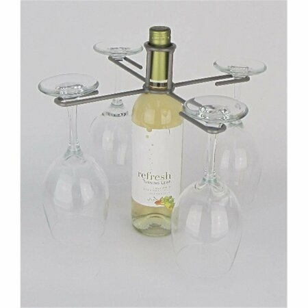 METROTEX DESIGNS Wine Bottle 4-Stem Contemporary Holder-Pewter Powder Coat Finish 29069